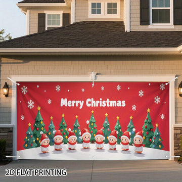 2D Banner de Puerta, 1 Pieza, Banner de Puerta de Elfo Feliz Navidad - Poliéster Duradero, Diseño de Copos de Nieve y Árboles, Ideal para Decoraciones de Vacaciones y Cumpleaños, Decoración de Jardín y Habitación al Aire Libre, Decoraciones de Navidad