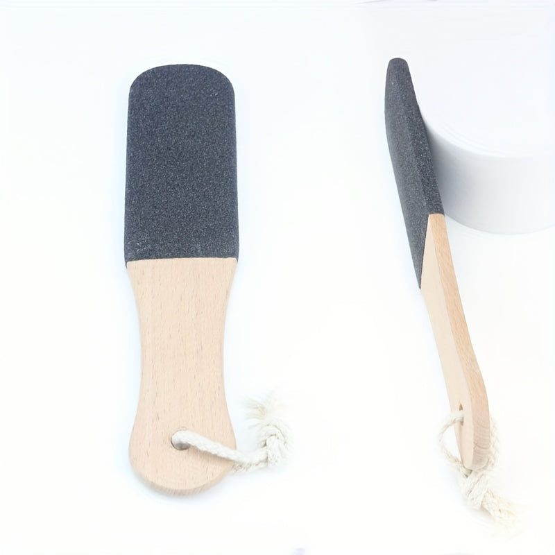 1pc Lima de Pies de Madera de Haya Natural - Removedor Manual de 4 Lados con Mango Ergonómico y Cuerda Trenzada, Herramienta Exfoliante Hipoalergénica para Talones, Uñas de los Pies, Manos & Cutículas, Diseño en Madera Natural, Superficie de Papel de Lij