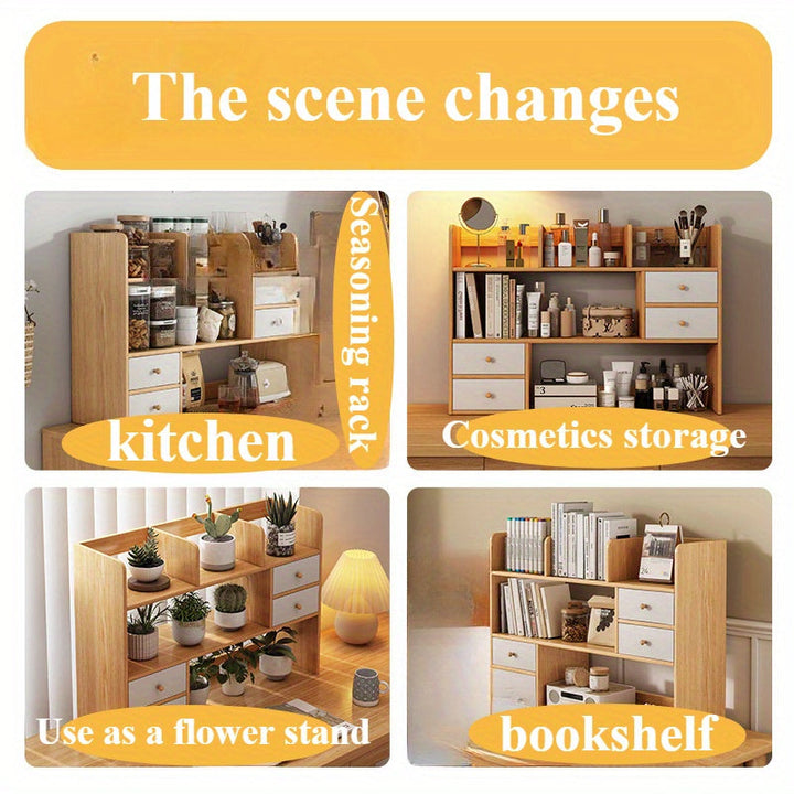 Estantería Moderna de Roble de 3 Niveles con Cajones - Almacenamiento Resistente y Versátil para Libros, Cosméticos y Suministros de Oficina - Perfecta para Dormitorio, Sala de Estar o Oficina en Casa, Estantes de Almacenamiento