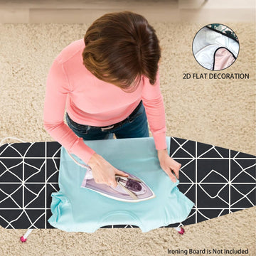 1 pieza, funda de tabla plana de hierro liso 2D geométrica negra y blanca con borde elástico ajustable y correas de fijación - Se adapta a la mayoría de las tablas estándar, no eléctrica, contenido de hierro, accesorios de tabla