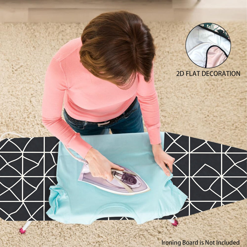 1 pieza, funda de tabla plana de hierro liso 2D geométrica negra y blanca con borde elástico ajustable y correas de fijación - Se adapta a la mayoría de las tablas estándar, no eléctrica, contenido de hierro, accesorios de tabla