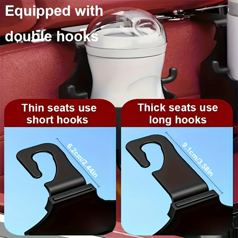 Un par de soportes para vasos con ganchos para asientos traseros, multifuncionales para asientos de coche, pueden sostener teléfonos móviles, bolsos, paraguas y otros objetos.