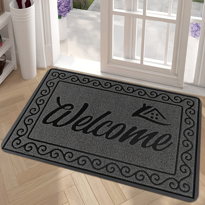 1pieza Alfombrilla de bienvenida duradera - Alfombrilla rectangular de poliéster con respaldo de PVC, lavable en máquina, alfombra de entrada para hogar, oficina, patio, porche y garaje