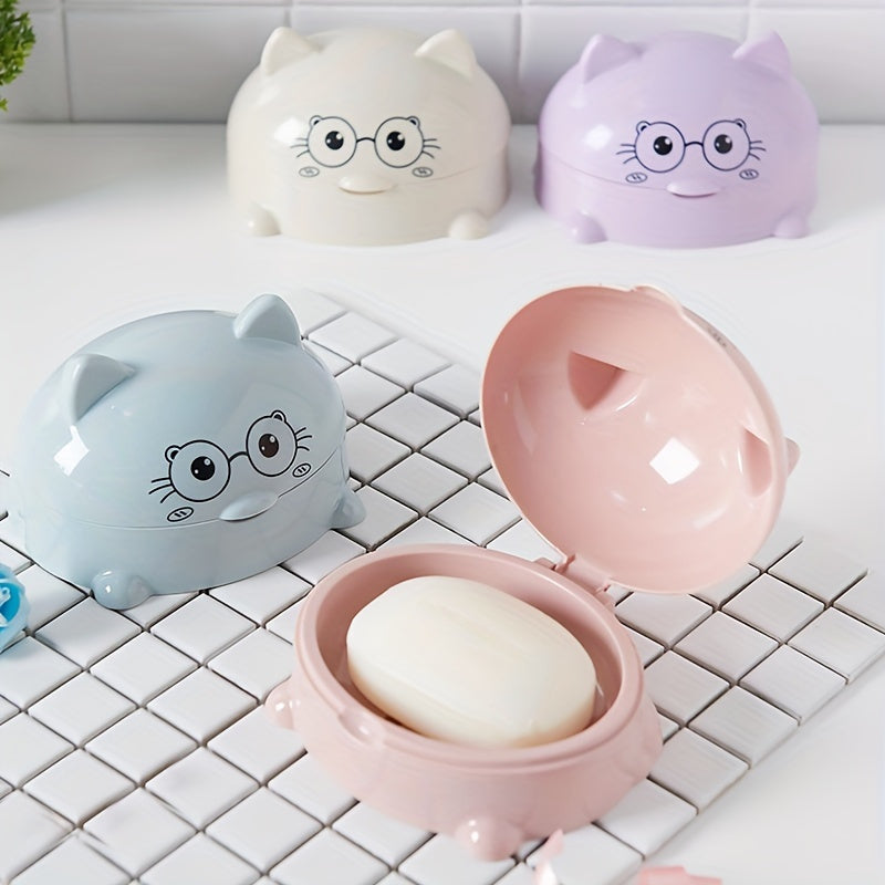 Jabonera Grande de Dibujos Animados con Tapa - Drenable, Soporte Ovalado de Plástico para Esenciales de Baño, Caja de Jabón, Estilo Nórdico