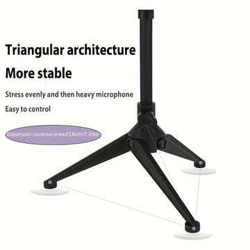 Soporte de micrófono de escritorio plegable y portátil con trípode, soporte para micrófono de escritorio, base triangular sólida, altura retráctil del soporte triangular, gran compatibilidad, adecuado para grabaciones, podcasts, transmisiones en vivo, co