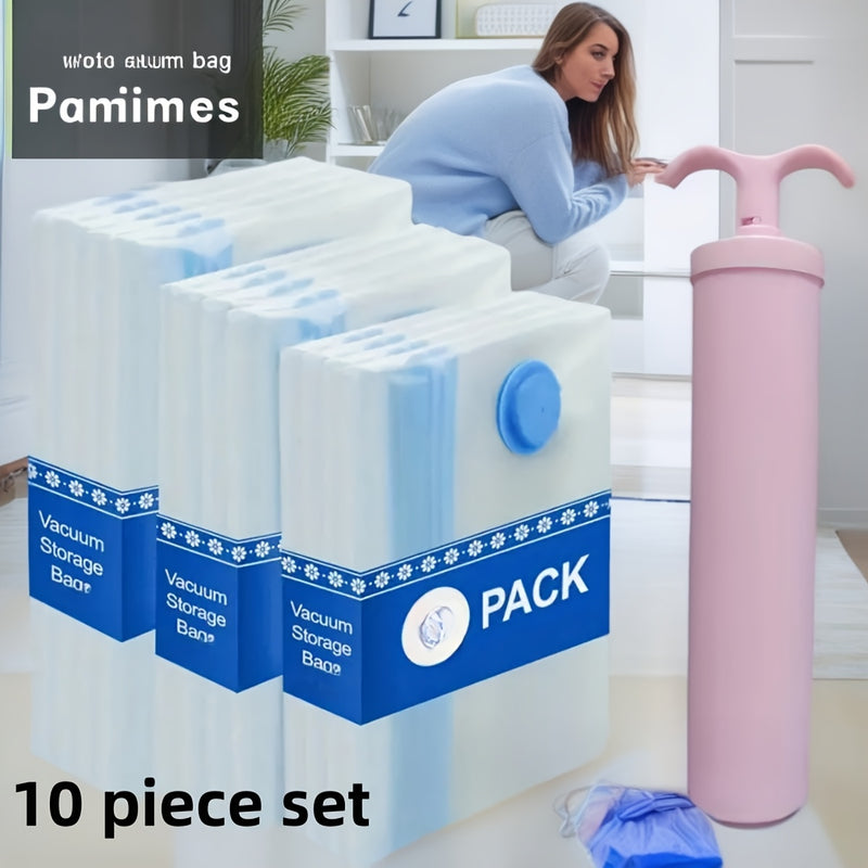Juego de 11 bolsas de almacenamiento al vacío con bomba manual rosa, especial para guardar ropa de invierno, bolsas plásticas rectangulares multifuncionales con cierre de cremallera, ideales para viajes, campamentos, mudanzas y organización del hogar o c