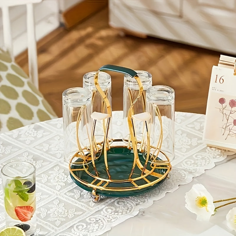 1 pieza, soporte de taza en forma de tambor europeo elegante - soporte de drenaje multifuncional de hierro dorado para almacenamiento de vasos y tazas de cocina, organizador de cocina | soporte de taza elegante | construcción de hierro