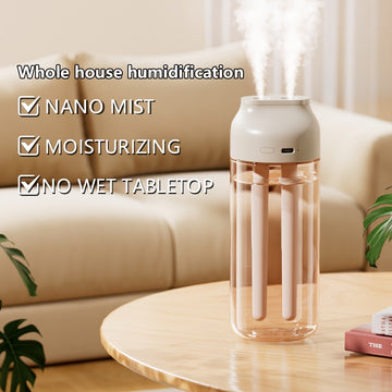 Humidificador Portátil USB con Doble Boquilla - Diseño Mini Compacto, Tanque de Gran Capacidad y Modos Ajustables para Hogar, Oficina, Coche, Dormitorio, Residencia Universitaria - Tanque Transparente y Estética Elegante, Solución de Humedad Alimentado p