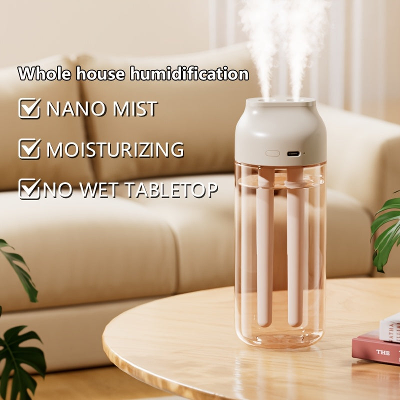 Humidificador Portátil USB con Doble Boquilla - Diseño Mini Compacto, Tanque de Gran Capacidad y Modos Ajustables para Hogar, Oficina, Coche, Dormitorio, Residencia Universitaria - Tanque Transparente y Estética Elegante, Solución de Humedad Alimentado p