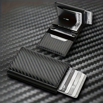 Billetera delgada para hombres con bloqueo RFID - Portatarjetas de aluminio negro, ligero y seguro para viajes, camping y uso diario