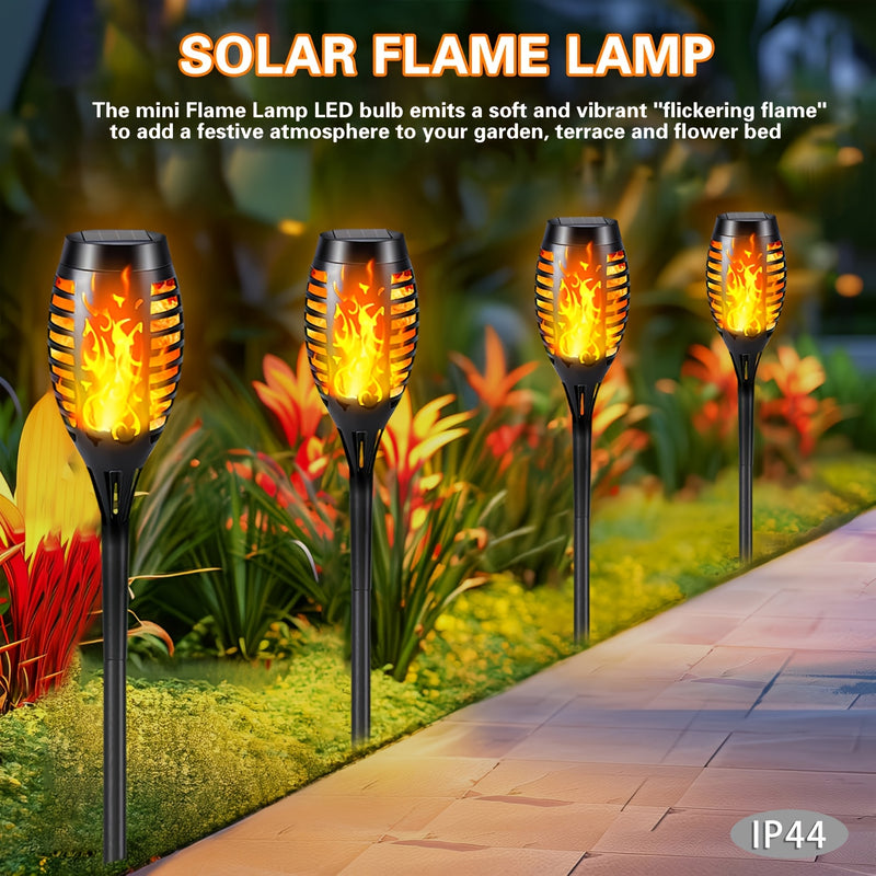 8-Pack Luces de antorcha LED de llama solar, decoración de jardín al aire libre impermeable, parpadeo automático, fácil instalación, material ABS, batería de níquel con energía solar, 300 mAh, para ambiente de camino y paisaje
