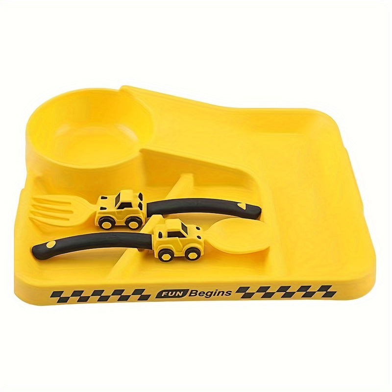 Juego de Comida Festivo Amarillo para Niños Pequeños con Tenedor y Cuchara - Adecuado para Edades 0-3