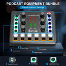 SKTOME Paquete profesional de podcasting - Interfaz de audio M8 todo en uno con micrófono unidireccional de grado de estudio, mezclador de DJ y batería de litio recargable - Perfecto para grabar, transmisión en vivo, juegos y karaoke en PC, smartphone y