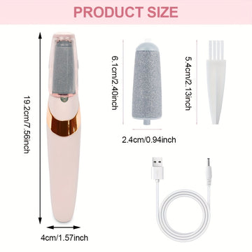 Nueva pila de pies portátil - Pila de pies eléctrica USB recargable con una cabeza gruesa y una fina, elimina la piel muerta para una superficie suave y ligera beige, diseño redondo, herramienta ideal de cuidado de pies moderna, crea una superficie suave