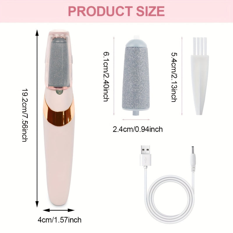 Nueva pila de pies portátil - Pila de pies eléctrica USB recargable con una cabeza gruesa y una fina, elimina la piel muerta para una superficie suave y ligera beige, diseño redondo, herramienta ideal de cuidado de pies moderna, crea una superficie suave