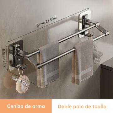 Musurjoy 1pc Barra de toalla doble, espacio de aluminio soporte de toalla de baño, soporte de toalla montado en la pared, organizador de almacenamiento, accesorios de baño, regalo perfecto para el Día de San Valentín/Pascua