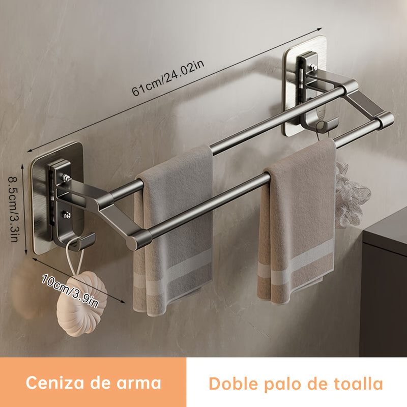 Musurjoy 1pc Barra de toalla doble, espacio de aluminio soporte de toalla de baño, soporte de toalla montado en la pared, organizador de almacenamiento, accesorios de baño, regalo perfecto para el Día de San Valentín/Pascua