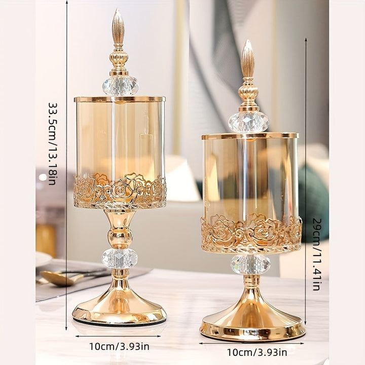 2 estilos disponibles, una jarra de almacenamiento de vidrio de cristal europeo con tapa para mesa de café de sala de estar, canasta de dulces de encaje, adorno decorativo.
