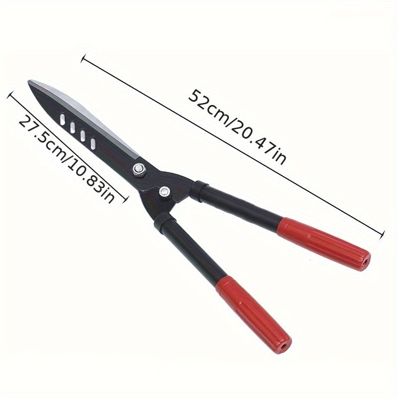 1pc Tijeras de Jardín de Acero al Manganeso Resistente con Mango Ergonómico de Hierro y Empuñadura Roja - Cuchillas Afiladas para Césped, Setos, Vallas, Acebo y Árbol del Te - Herramienta Manual No Eléctrica para Jardinería Doméstica y Profesional, Hojas