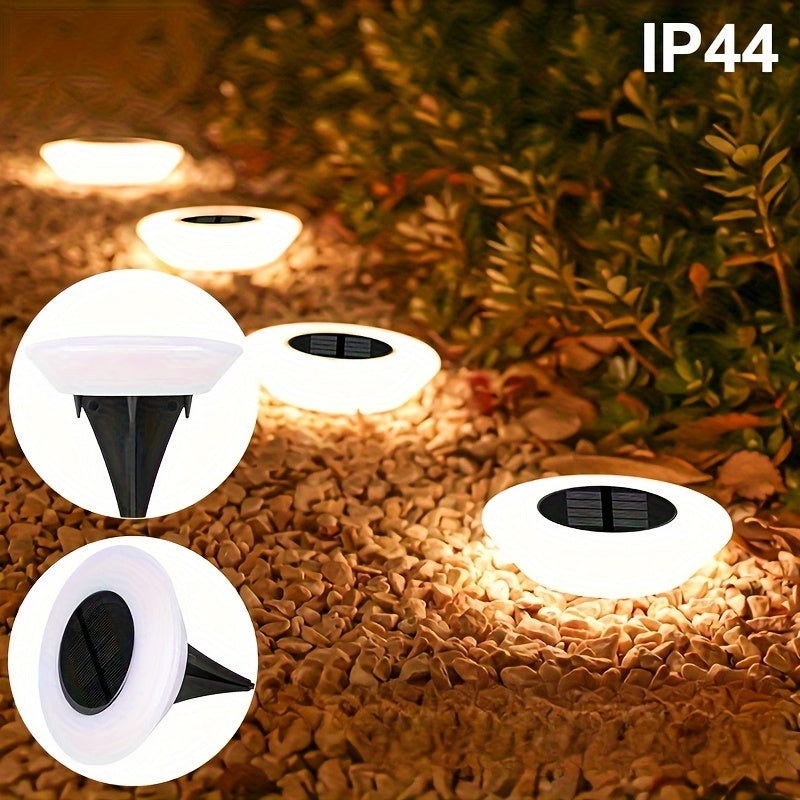 Conjunto de 4 Luces Solares para Caminos Exteriores, Encendido/Apagado Automático con Diseño Decorativo de Piedras Preciosas Enterradas en el Suelo, Iluminación Paisajística Duradera y Eficiente en Plástico para Jardín, Patio