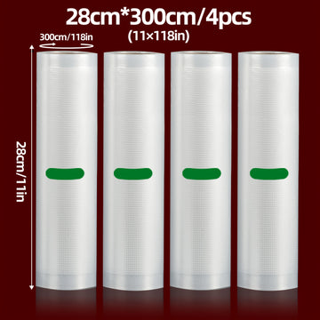 4 rollos de bolsas al vacío, cada una de 3 metros de largo – bolsas texturizadas multifuncionales para almacenamiento y conservación de alimentos, cocción lenta a baja temperatura y preparación de comidas. Duraderas y personalizables, ideales tanto para