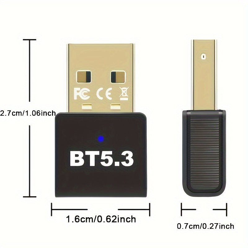 Adaptador inalámbrico USB 5.3 para PC, auriculares, teclado, ratón, altavoces - Plug and Play, compatible con Windows 11/10/8.1, compatible con versiones anteriores de 5.2/5.1/5.0/4.2/4.1/4.0, admite 7 dispositivos, no requiere batería.