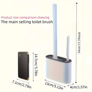 Cepillo de baño de silicona montado en la pared y juego de cepillo de mango largo ergonómico - Diseño antiadherente, fácil de limpiar para un baño higiénico, Kit de limpieza de baño | Decoración de baño elegante | Diseño ergonómico