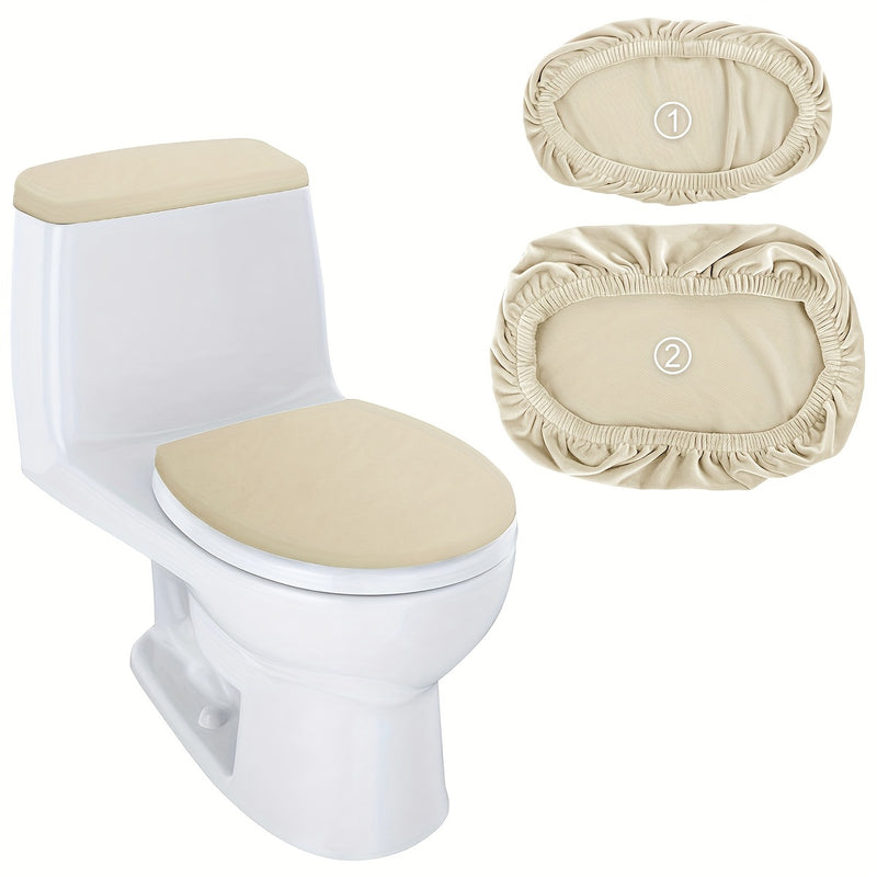 2 fundas elásticas para asiento de baño de piel de zorro plateado - Suaves, lavables de poliéster, antipolvo para tapa y tanque, fácil instalación, decoración de baño | Accesorio moderno para baño | Textura tejida