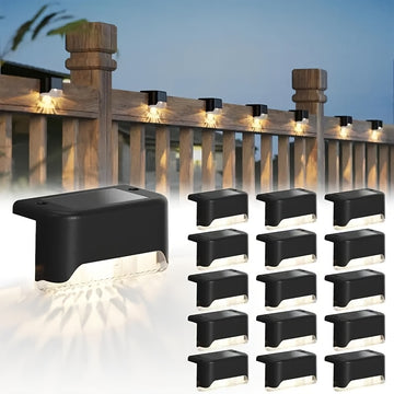 16 luces solares para escalones, iluminación exterior para jardín con control de luz, luces solares para barandales, escalones de porche, decoración para caminos de bodas
