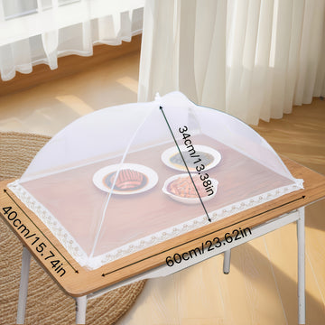 Cubierta de malla blanca grande para alimentos, plegable y lavable, carpa para picnics al aire libre, asados y fiestas, diseño de malla transparente, refugio portátil para alimentos con soporte de postes resistentes, accesorios para picnic, esenciales pa