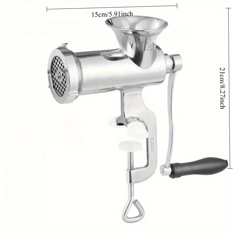 1pc Trituradora de carne de acero inoxidable manual - Procesadora de alimentos de manivela con clip de mesa, ideal para moler carne y verduras, herramienta de cocina multiusos, preparación de alimentos eficaz y molinillo de cocina, Molinillo de carne de