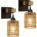 1pz/2pzs Apliques de Pared Estilo Boho de Ratán, Lámparas de Pared Tejidas al Hilo con Brazo de Madera para Casa de Campo, Grandes Luces Montadas en la Pared Rústicas de Mimbre para Dormitorio Guardería Sala de Baño y Salón