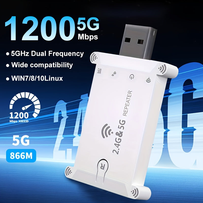 Extensor de Wi-Fi Mejorado por OEKE de 1200Mbps - Cobertura de Señal Superior, Desplazamiento Sin Interrupciones, Conectar y Usar, ¡Amplíe Fácilmente su Red Inalámbrica!
