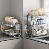 1 juego de escurridor de platos de acero inoxidable 201 grande, con 2 o 3 niveles, soporte para tazas, organizador de utensilios y repisa para escurrir, color plateado, para mesón de cocina