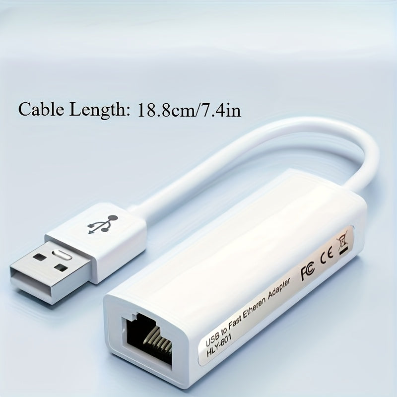 Adaptador de Tarjeta de Red Ethernet USB a RJ45 para Computadora 2.0, Interfaz de Red con Conexión y Reproducción de 100 Mbps, Sin Necesidad de Controladores, Portátil, 1 Pieza