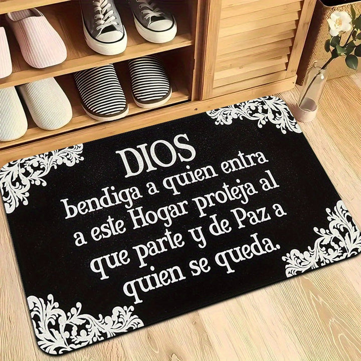 1pc Alfombra Ultra Suave Antideslizante, "Dios Bendiga a Quienes Entren en Este Hogar, Proteja a los que Se Van y Dan Paz a los que Quedan" Estilo Granja Moderna, Lavable a Máquina, Resistente al Desgaste, Adecuada para Cocina, Comedor, Pasillo, Baño, Do