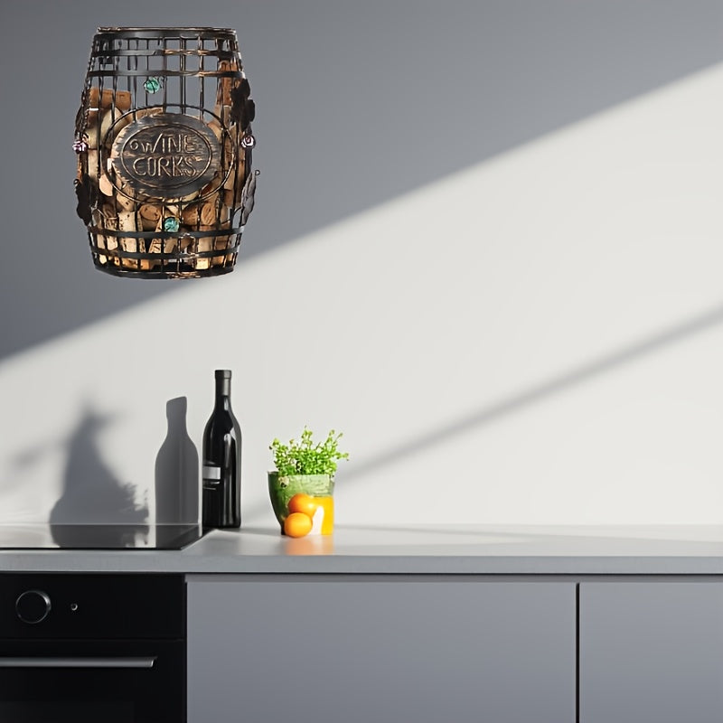 1 pieza, soporte de corcho de vino de metal vintage con tapa, soporte de exhibición rústico para cocina y sala de estar, cesta de almacenamiento decorativa para corchos de vino rojo, ideal para bar en casa o bodega, soporte de botella de vino.