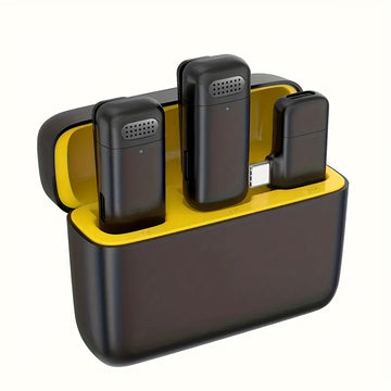 Pack de 2 Micrófonos Inalámbricos con Clip para Cuello y Base de Carga con Pantalla Digital, Compatible con iPhone y Otros Dispositivos Android