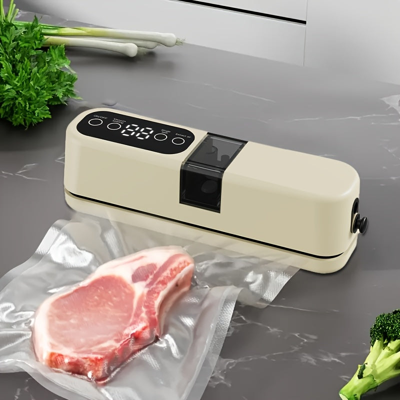 Máquina de sellado al vacío automática multifuncional con carga USB portátil, 1200mAh, 36V, succión externa + inflación para alimentos secos y húmedos, diseño compacto, adecuada para conservación a largo plazo en la cocina, hogar y picnic al aire libre,