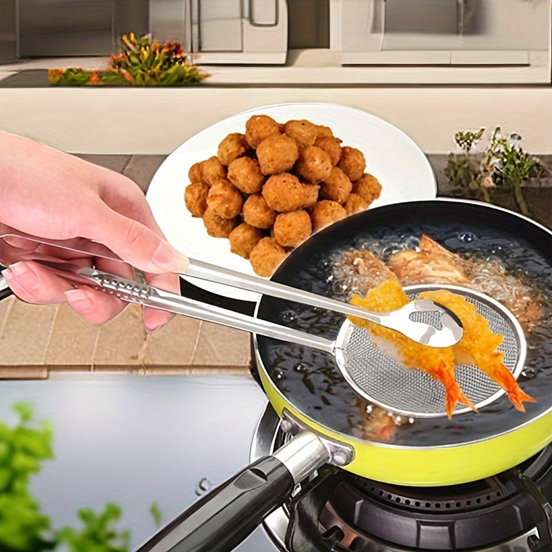 Colador de Aceite para Freír de Acero Inoxidable - Resistente a Altas Temperaturas con Sujeción Clip-On/Abrazadera, Malla Fina para Alimentos Crispy - Herramienta Duradera para Cocineros Caseros y Profesionales, Accesorio de Preparación de Comida, Colado