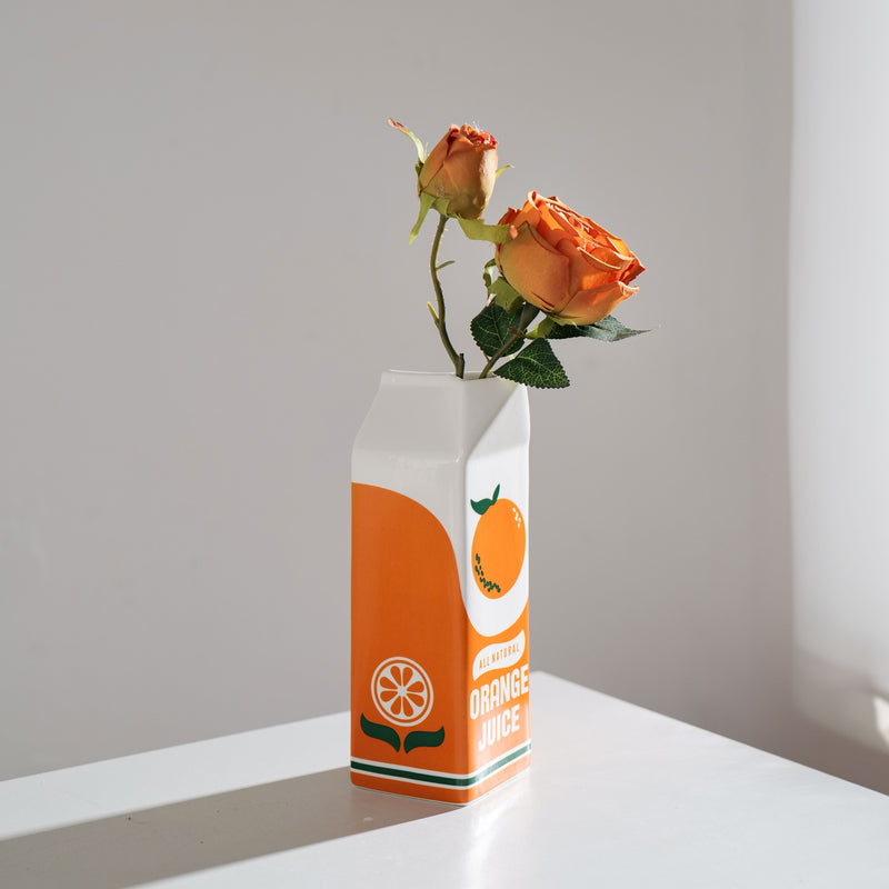 1 pieza de jarrón de jugo de naranja vintage - Cerámica decorativa con diseño de rodaja de naranja realista, estilo bohemio para hogar/coche/escritorio, no necesita batería, jarrones decorativos para el hogar.