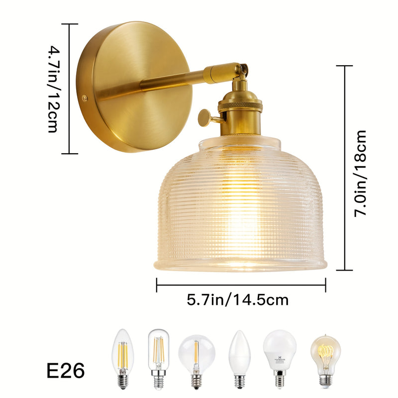 1pc Moderna Pared de Vidrio Pulido Sconce, Base de Bombilla E26 Ajustable, Control de Interruptor, Instalación Semi-Embebida, Acabado de Metal Pulido, Sombra de Vidrio, Ubicación Seca, 110V-240V, Sin Bombilla Incluida