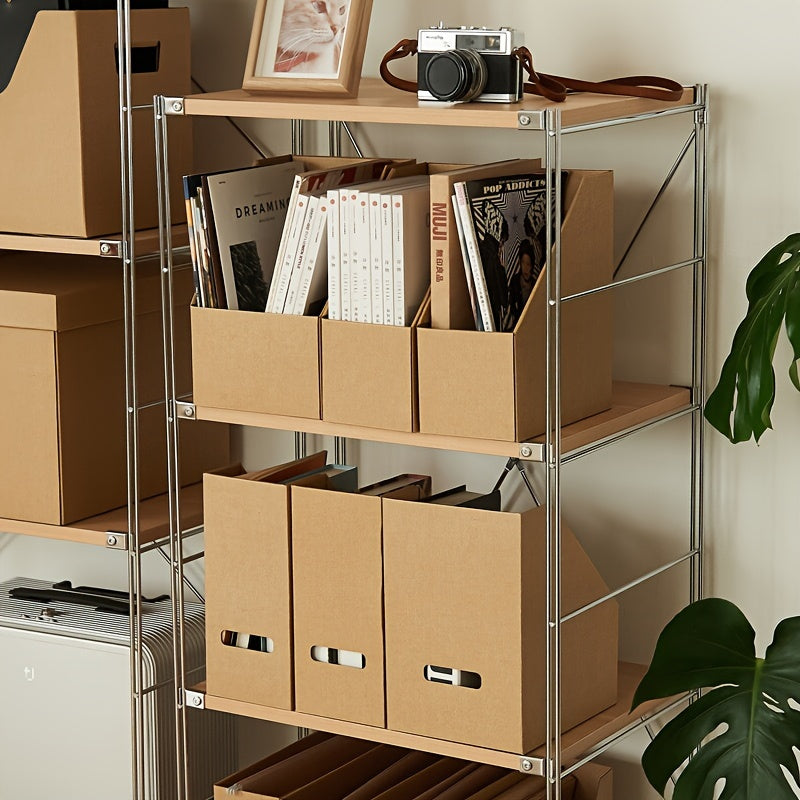 5pcs Cajas de Envío de Papel Kraft con Cajón Multicapa, Caja de Soporte para Libros Simple, Organizador de Documentos de Papel A4 para Escritorio de Oficina, Armario de Almacenamiento Plegable