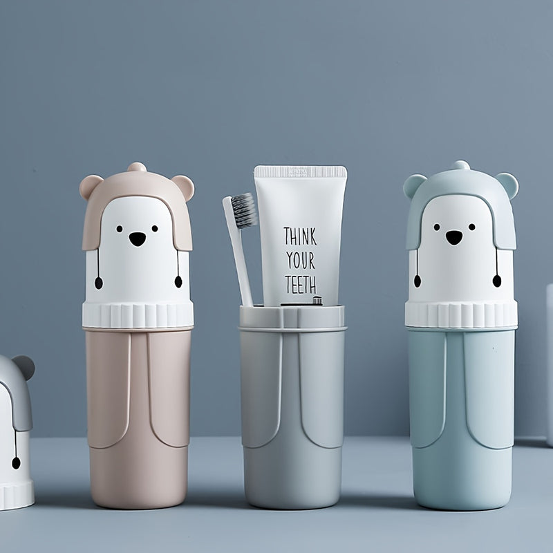 1 Pieza, Portátil Cepillo De Dientes De Viaje, Vaso De Plástico, Diseño De Oso Lindo, Vaso Para Enjuague Bucal De Baño Para Viajes De Negocios Y Vacaciones