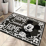 Tapete de entrada "Hogar dulce hogar" de Mickey y Minnie Mouse - Antideslizante, fácil de limpiar, de poliéster, para entrada, dormitorio o baño - Diseño elegante en blanco y negro con detalles florales, alfombra de baño | Tapete con detalles florales |