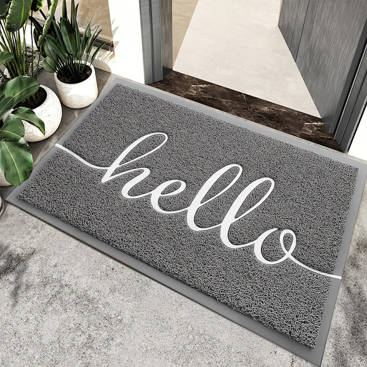 1pc Alfombra de bienvenida estilo granja, material de PVC, solo lavado a mano, respaldo antideslizante, uso en interiores/exteriores, alfombra rectangular para entrada de casa, porche, patio - Gris