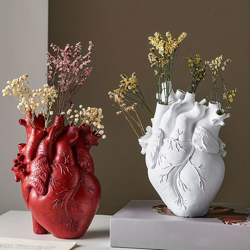 1pc Adornos de resina en forma de corazón, para escritorios y salas de estar, incluyendo jarrones de flores y arreglos de flores secas para mesas de comedor, jarrones de flores de resina para escritorios