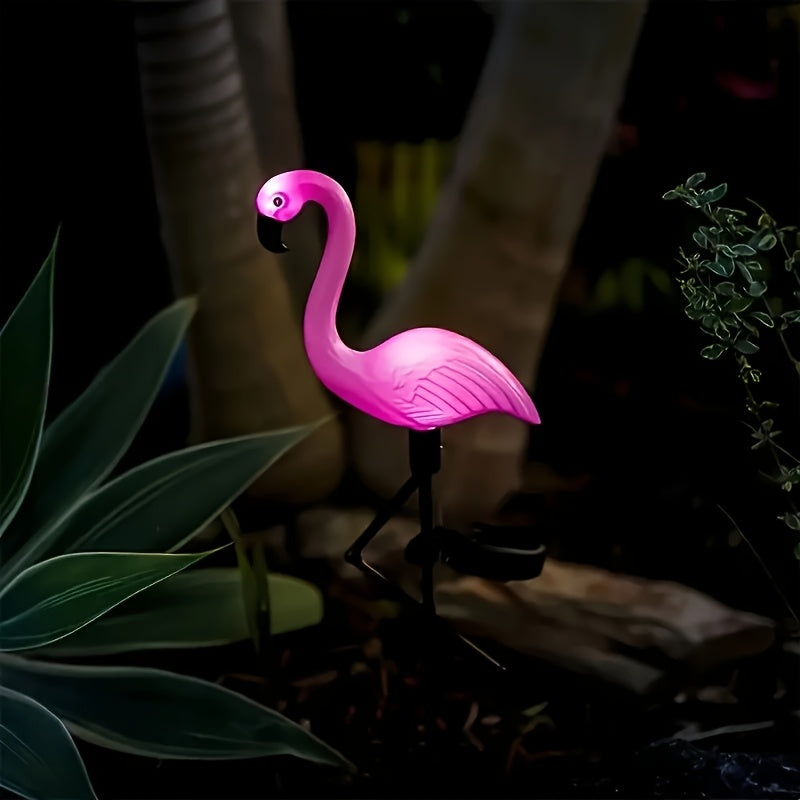 Luces solares para paisajes exteriores, estatuas de flamencos rosados para jardín con iluminación LED - duraderas y hechas de plástico, ideales para caminos de flores, céspedes y decoraciones de Halloween y Pascua