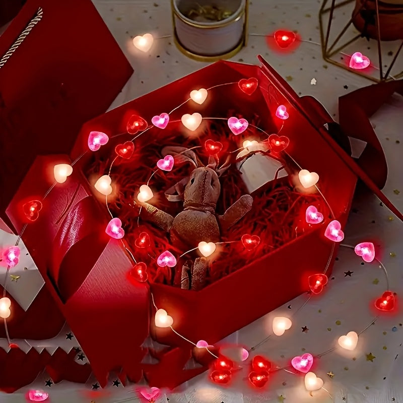 Luces LED en forma de corazón, 20 luces, rojas y rosadas, decoración romántica para interiores, bodas, Día de San Valentín, fiestas, funcionan con pilas (pilas no incluidas), material plástico, luz cálida para aniversarios, compromisos e iluminación de e