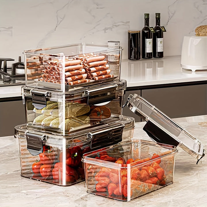 6pcs Cajas de Conservación de Alimentos para Refrigerador, Adecuadas para Nevera, Cocina, Sala de Estar, etc. Gran Capacidad con Sello Transparente Doble Hebilla Fácil de Ver, Ligero y de Alta Calidad